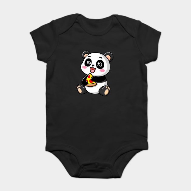 Cute Panda Bear Eating Pizza Baby Bodysuit by logiamerch